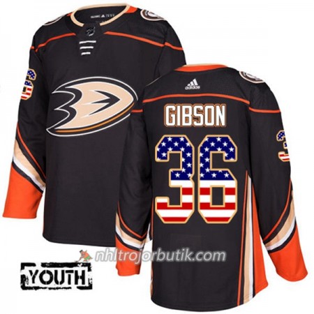 Barn Ishockey Anaheim Ducks Tröja John Gibson 36 Adidas 2017-2018 Svart USA Flag Fashion Authentic